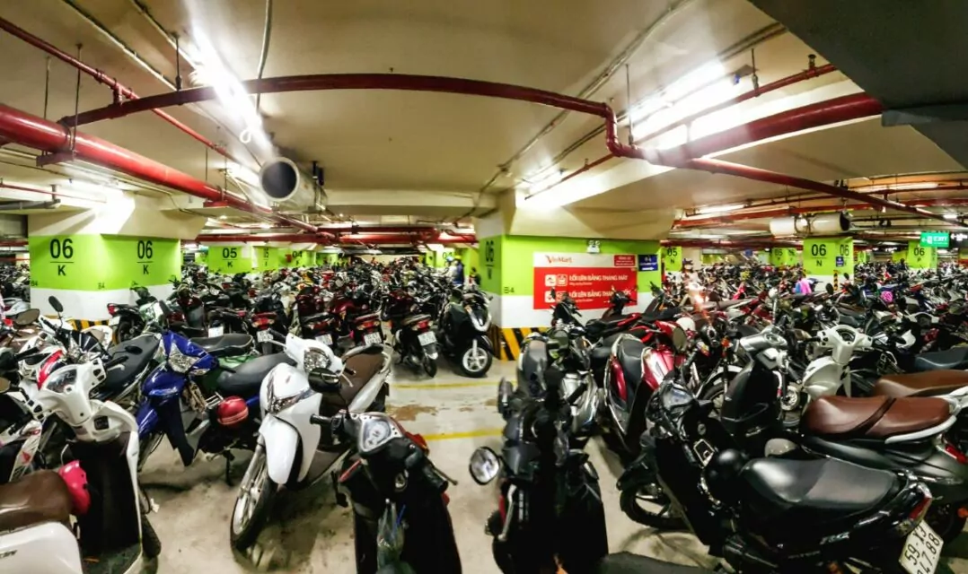 One of the three levels of underground parking in a nearby shopping mall, filled with thousands of motorbikes. Some buildings, such as the Vincom Center in Sài Gòn's District 1, can accommodate up to 10,000 motorbikes. In addition, there are also parking spaces for ordinary cars. If you forget where you parked your motorbike, you can spend tens of minutes desperately looking for it. I speak from experience.