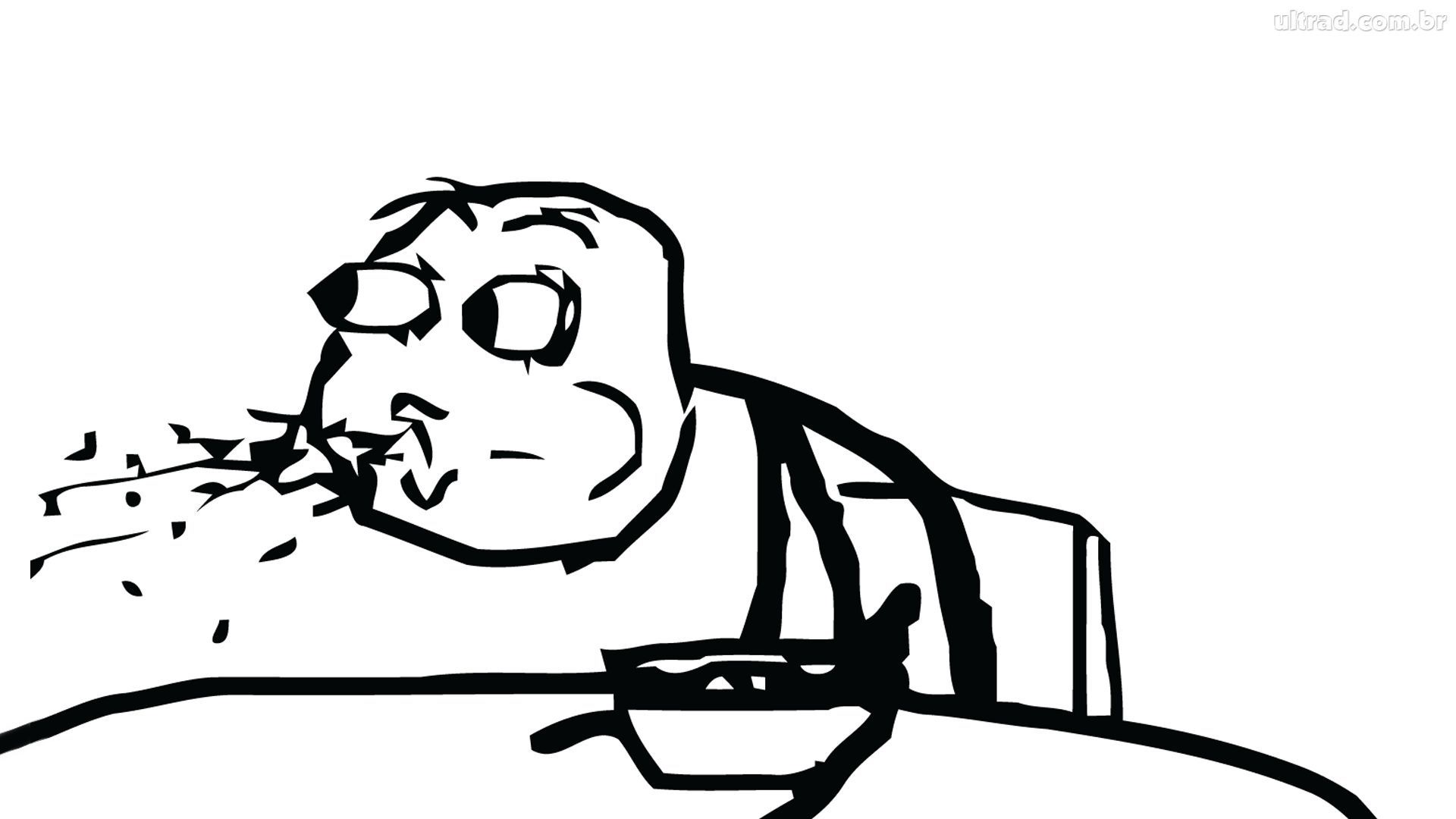 Cereal Guy, sitting with a bowl of cereal on a table and spitting out cereal in shock, is a stick-figure character commonly used on image boards and discussion forums as a multi-purpose reaction face